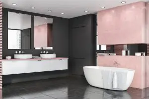 Gray and pink bathroom corner